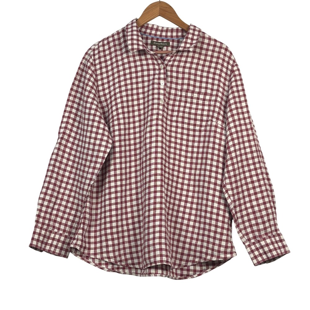 Tommy Bahama Women Long Roll Tab Sleeve Button Linen Shirt‎ Sz L Breathable Prep